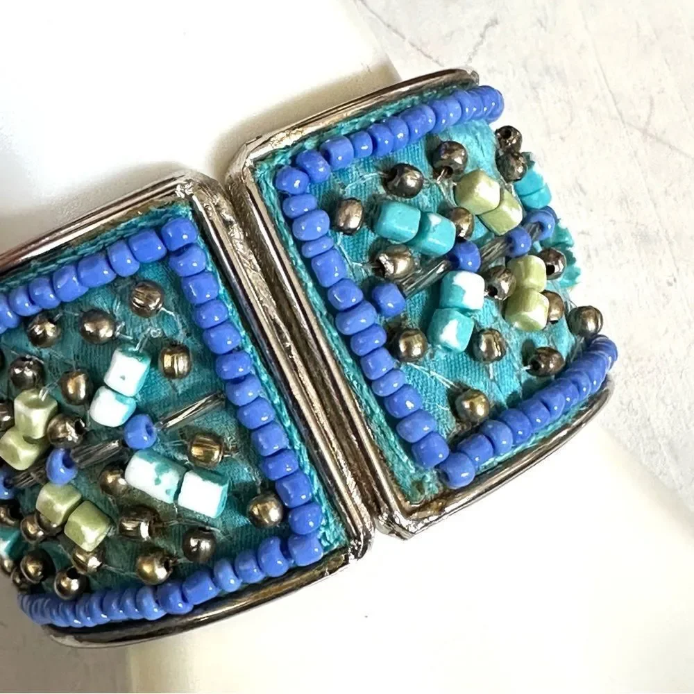 Blue beaded wide bracelet